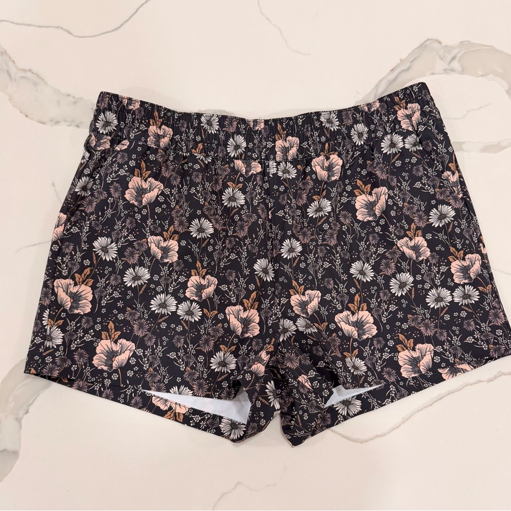 Kavu Floral Athletic Shorts in Black and Blush XL